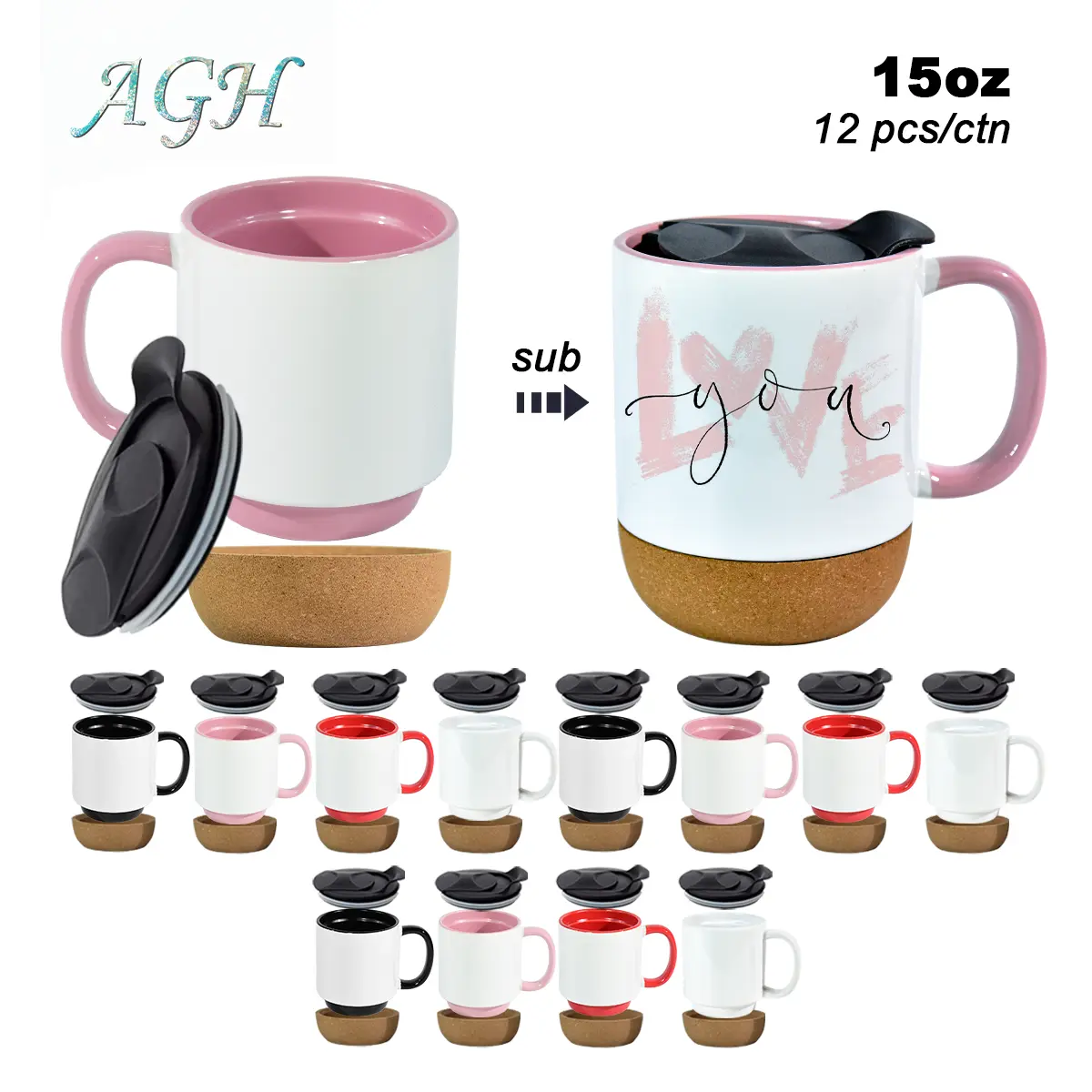 AGH US New Sublimation Mixed 15oz Ceramic Mugs with Wooden Bottom (Can Take Off) for Coffee Gifts for Her AGH US New Sublimation Mixed 15oz Ceramic Mugs with Wooden Bottom (Can Take Off) for Coffee Gifts for Her