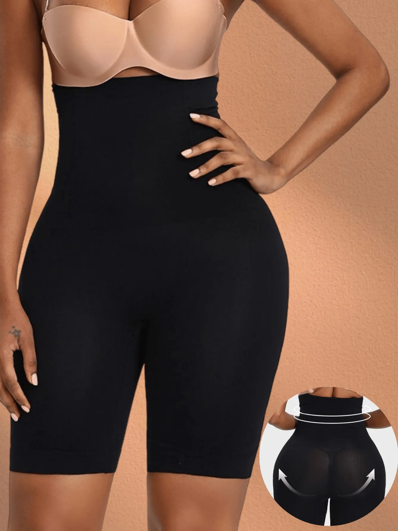 Women's High-Waisted Compression Shapewear Shorts - Solid, Tummy Control, Body Contouring Activewear for Everyday Athletic Use, Slim Fit Women's Clothes