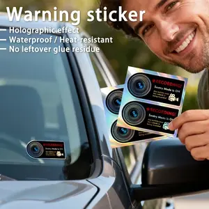 4 Pcs Camera Recording Stickers with Mark, Hologram Stickers, Removable Car Taxi Truck Stickers, Security Warning Stickers, Easy Install
