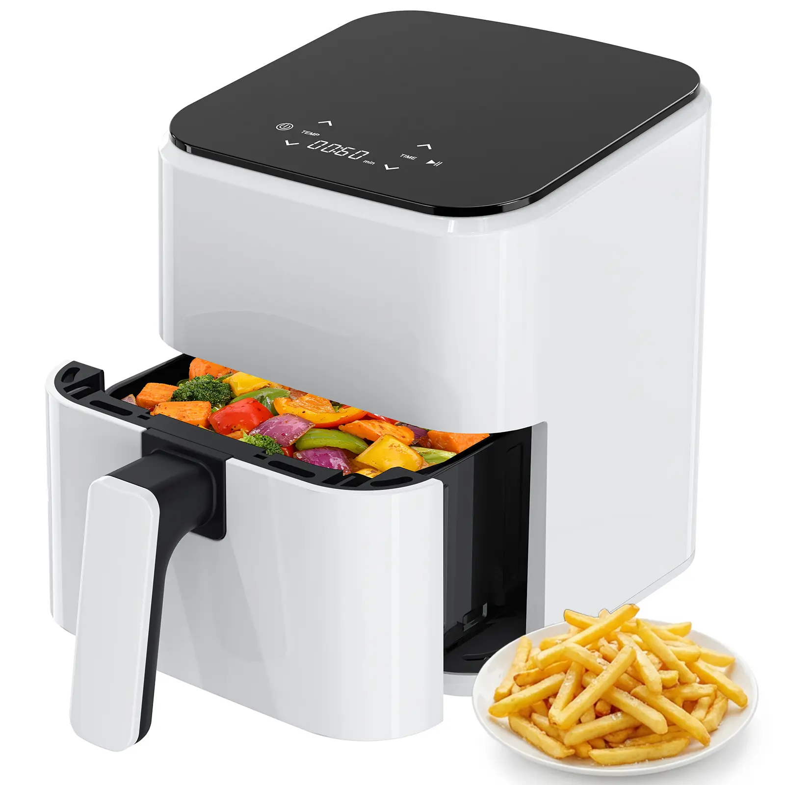 4-in-1 Compact Digital Countertop Air Fryer 3QT, 800W Energy Efficient 160°F–400°F Hot Oven with Roast, Reheat, Dehydrate Functions, Nonstick Basket, Crisper Plate, Auto Power-Off for Healthy Cooking in Dorm Rooms