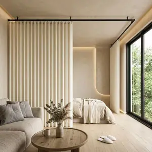 No-Drill Room Divider Curtain with Hooks, Easy Install Curtain, Room Darkening Privacy Partition for Bedroom, Studio Apartment & Small Spaces