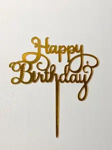 Gold Happy Birthday Cake Topper