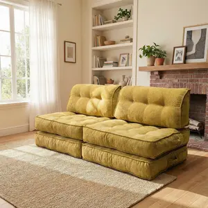 Minimalist Oversized Modular Corduroy Cloud Sofa (Cloud Couch), Plush Chaise Lounge Shape, Comfortable Fabric Yellow Pre-Assembled Indoor Furniture, Couches for Living Room, Sofas Living Room