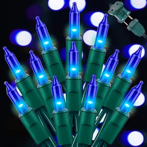 LAMPHOME 2-Pack Blue Christmas String Lights - 100 ct Mini Incandescent Fairy Lights Each, 20FT UL Certified Green Wire for Indoor/Outdoor Halloween, Xmas Tree, Patio & Holiday Décor