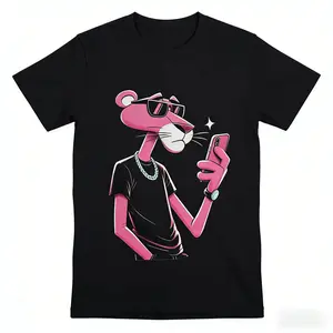 Unisex Cotton Pink Panther Cartoon Character Boba Swag Short-Sleeve Sports T-Shirt, Cool Sports & Outdoor Apparel