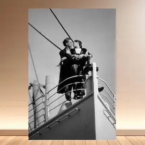 One Piece Titanic Movie Poster Canvas Wall Art - 30.48x 45.72cm Frameless Sea Decoration, Vintage Titanic Love Scene Print, High-Quality Canvas Material, Suitable for Bedroom, Office, Living Room, Cafe, Sea Decoration