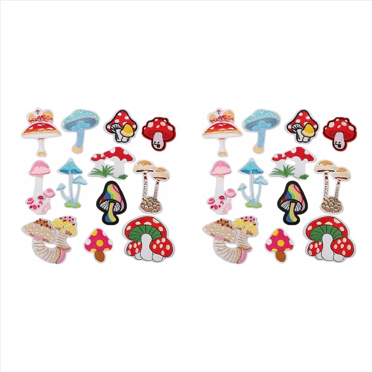 24 Embroidered Applique Decoration Patches Bulk Pack - Felt Cloth Mushroom Shapes with Hot Melt Glue, Nature Motif Varied Sizes for Children DIY Creativity, Clothing, Pants, Shoes