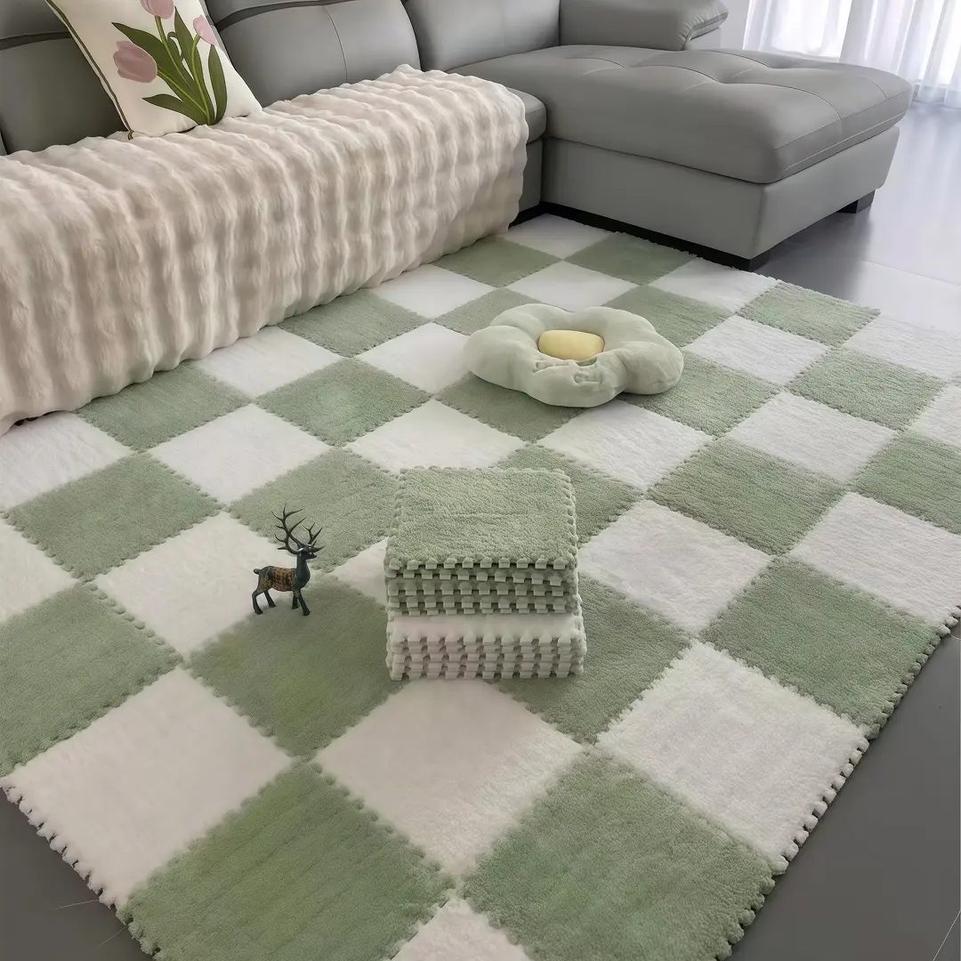 12pcs Carpet Squares Puzzle Floor Mat, Home Decor Rugs, Plush Interlocking Carpet Tiles, Anti Slip EVA Foam Jigsaw Floor Tiles, Build A Safe Area for Bedroom Playroom, Interlocking Mats