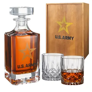 Army Whiskey Decanter Gift Set | 730mL Decanter 2 Whiskey Glass | Military Gifts for Loved Ones Serving For Our Country - Army, Navy, Airforce - Father's Day, Birthday, Housewarming