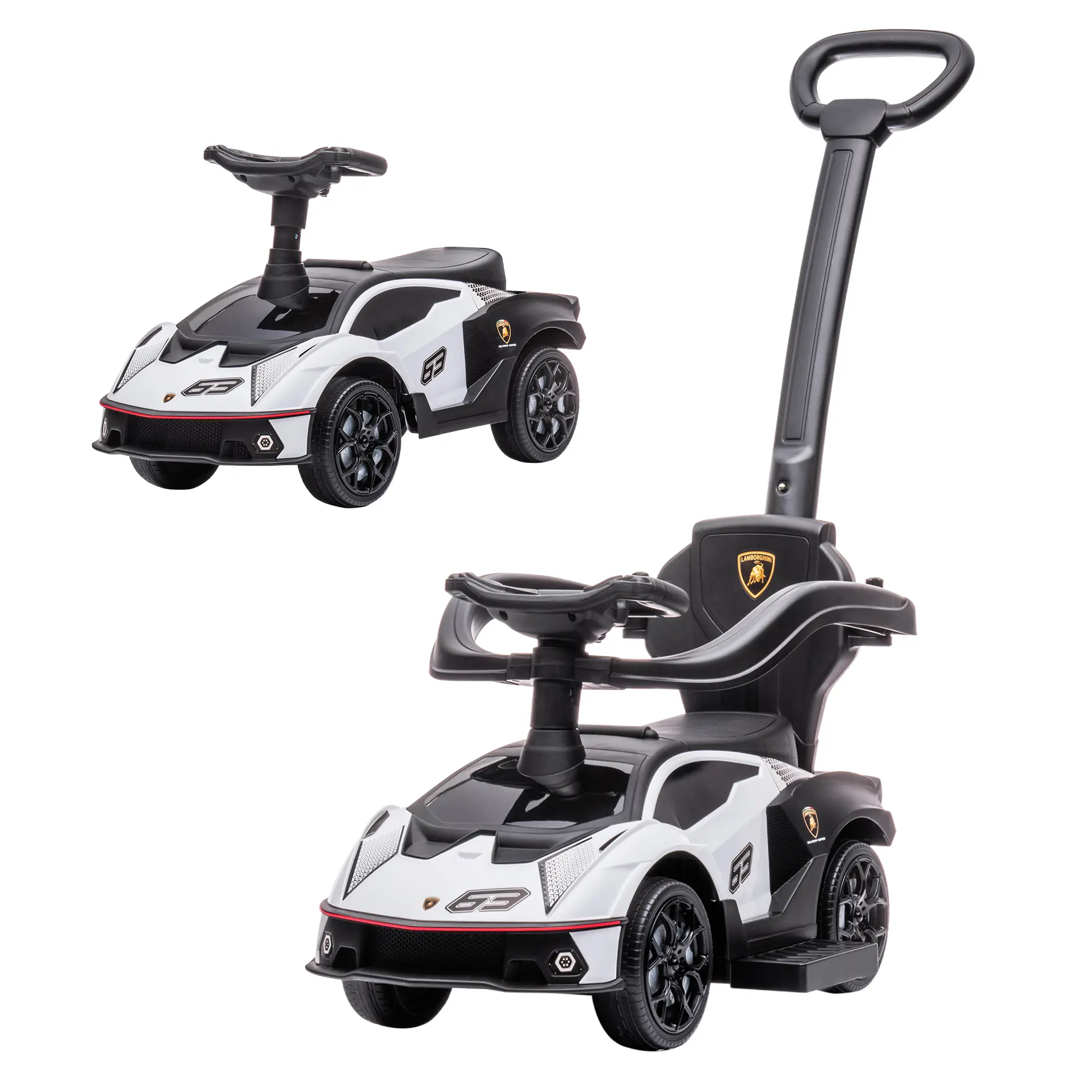 Aosom 2-in-1 Ride On Push Car for Toddlers 1-3, Licensed Lamborghini Stroller Sliding Car, Push-Along with Under Seat Storage Horn Engine Sound and Steering Wheel, Manual