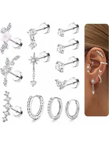 16 Gauge Cartilage Earrings for Women Flat Back-Hypoallergenic Stainless Steel Stud Hoop Cartilage Earring Set Daith Conch Tragus Helix Piercing Jewelry Single PC Dainty Fashion Jewelry Earring Stacking Set Hypoallergenic Earrings Pack