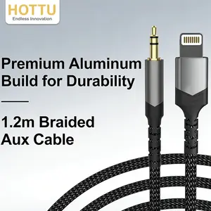 【HOTTU】AU14   Lightning to 3.5mm Aux Audio Cable, 1.2m Aluminum Alloy Braided Durable High Fidelity Sound Adapter, True Sound Quality Converter