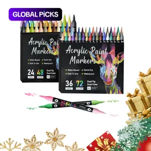 Acrylic Paint Marker Pen Set, 12/24/36pcs/set Dual-Tip Double-Color Brush Acrylic Paint Markers for Wood, Canvas, Paint Pens for Stone, Glass and Ceramic Surfaces