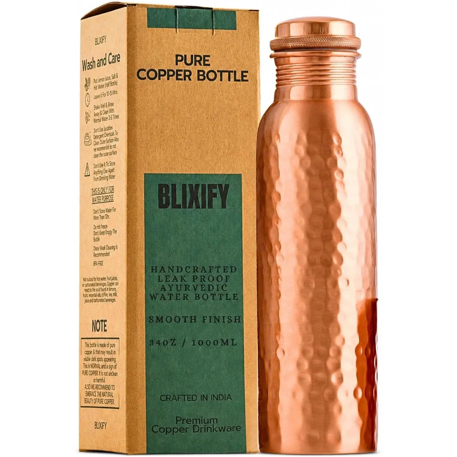 Copper Water Bottle 34oz - 100% Pure Ayurvedic Handcrafted Design - Eco-friendly Premium Quality - Bpa-free Heavy Duty Leak-proof & Lab-tested - Health Benefits for Daily Use, Sports, Travel & Gifting pack of 2