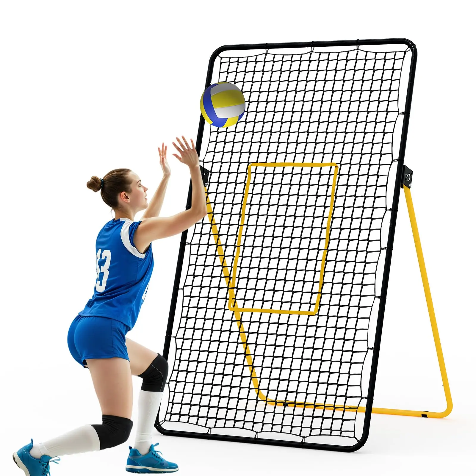 7'x4' Volleyball Rebounder Net - Adjustable Bounce Back Training Net with Stable Metal Frame, Multi-Angle, Easy Setup, Compact & Portable Design, Ground Stakes - Ideal for Home Gym, Outdoors, Enhancing Reaction Times, Nets