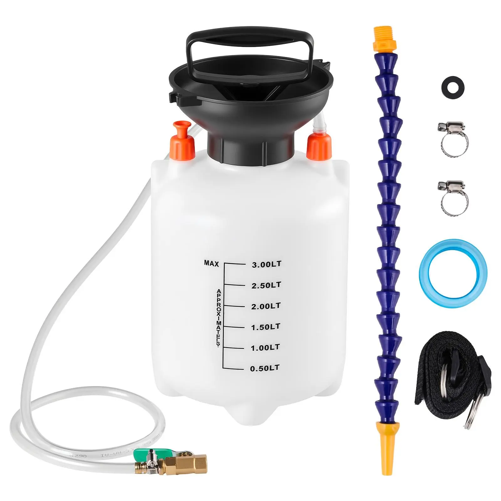 VEVOR Manual Transmission Fluid Pump, 3 L Semi-Transparent HDPE Tank, 47 in Long Auxiliary Hose with PTFE Tape, Brass Parts, Hands-Free Operation, Leak-Secure Fluid Filling for Cars, Lawn Equipment, Boats
