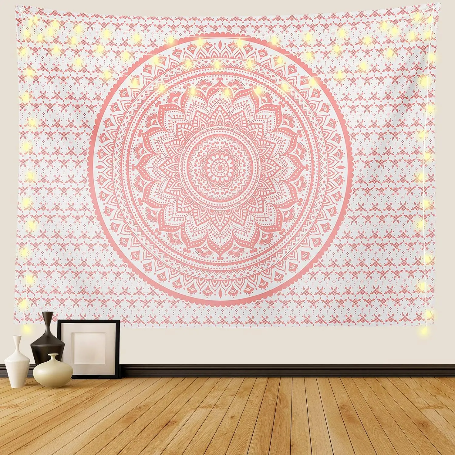 Pink Mandala Tapestry - Indian Hippie Bohemian Psychedelic Wall Hanging, Women's Home Decor Room Accessories for Bedroom Teen Girls, Hand Washable for Simple Care (Pink, 51.2" x 59.1"), Bedroom Decor