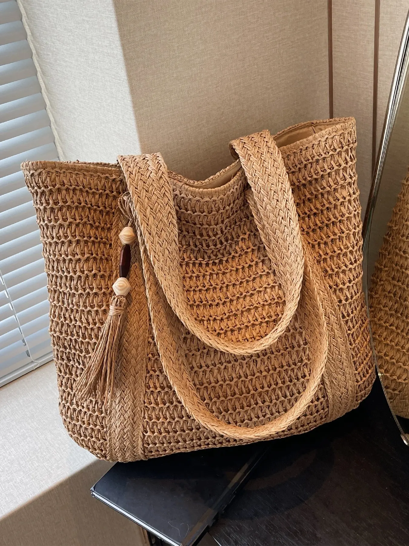 Large Capacity Woven Shoulder Tote Bag, Perfect for Women Casual Beach Vacation, Stylish Straw Handbag for Summer, Beach Bags, Beach Purse