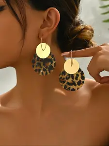 Women's Leopard Print Acrylic Hoop Earrings, Fashion Geometric Round Dangle Earrings, Autumn Winter Jewelry for Women, Trendy Jewellery Accessories, Animal Print Earrings, Trendy Fashionable Accessories