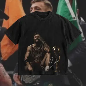 PEACHORA Conor "The Notorious" McGregor Iconic Signature Heavy Cotton T-shirt UFC329 Pound For Pound Shirt MMA Fan Apparel Pump Cover Direct-to-garment Printing