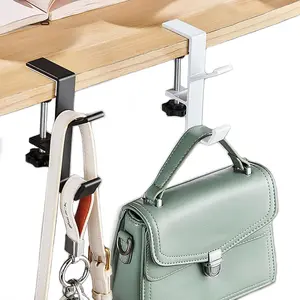 2PCS Desk Hook, Under Desk Handbag Hanger Purse Hook for Table,Backpack Hanger Purse Holder for Desk Adjustable Can Hook Bags, Umbrellas,Headphone Holder(1White+1Black)