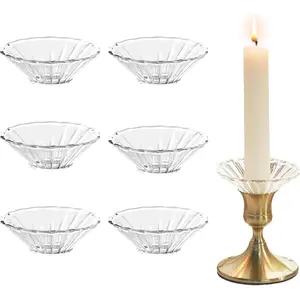 6 Pcs Candle Wax Catcher, Glass Bobeches, Round Candle Drip Protector for Taper Candlestick Candle Holder (Clear, Daisy)