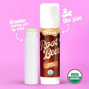 Root Beer Jumbo Organic Lip Balm - 3x Size, Regular Boring Size, Moisture Retaining, Coconut Flavor, USDA Organic Coconut Cocoa Hydrate Smooth