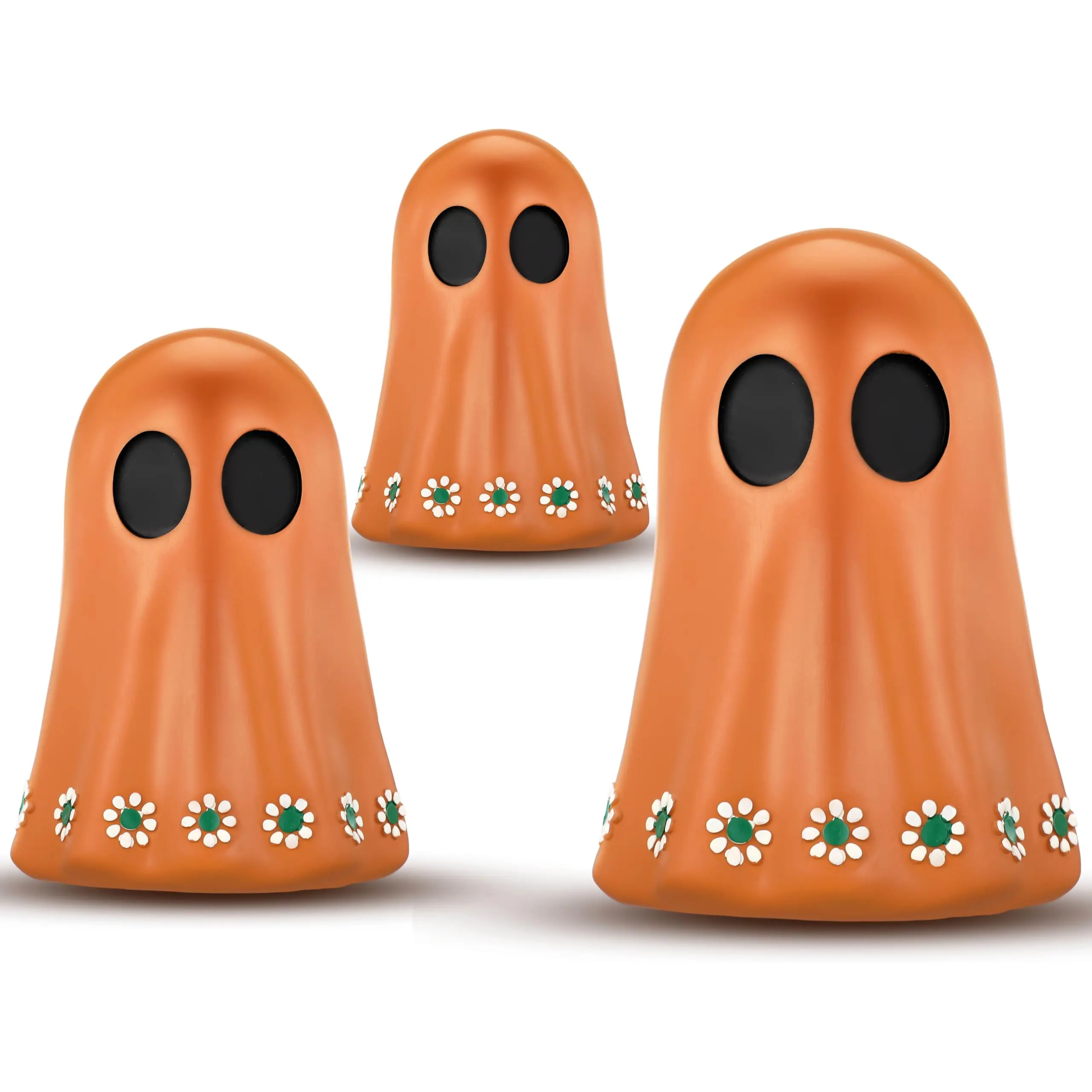 3 Pcs Halloween Mexican Ghost Decorations, Terracotta Floral Day of the Dead Ghost Figurines, Dia de los Muertos Tabletop Decor for Home, Desk, Shelf, Mantel, Party Centerpiece & Gifts
