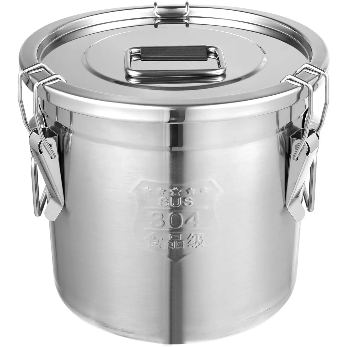 SummerVibes 304 Stainless Steel Airtight Canister - Heavy-Duty Large Capacity Metal Jar with Locking Clamp Silicone Round Lid, Dustproof Leak-Proof Spill-Proof Flat Bottom Kitchen Preserving Container (3.2Gal/405oz/12L) for Flour, Rice, Heavy-Duty Stainle