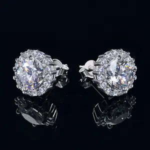 HELLOICE [Unisex] Moissanite Halo Stud Earrings 0.2Ct/0.6Ct/1.0Ct/1.6Ct/2Ct/4Ct S925 Sterling Silver Synthetic Moissanite D Color VVS1 Jewerly Gift for Her Him