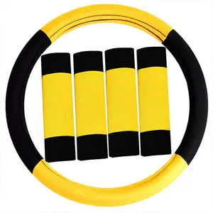FH GROUP Modern Car Interior Decor Vehicle Accessories - Universal Size Steering Wheel Cover, Heat/Cold Shield Seat Belt Pads, Yellow Auto Parts Accessories for Cars