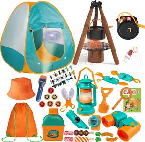 Kids Camping Set 50pcs with Tent & Space Projector Flashlight- Outdoor Campfire Toy Set for Toddlers Kids - Pretend Play Camp Gear Tools for Birthday Christmas