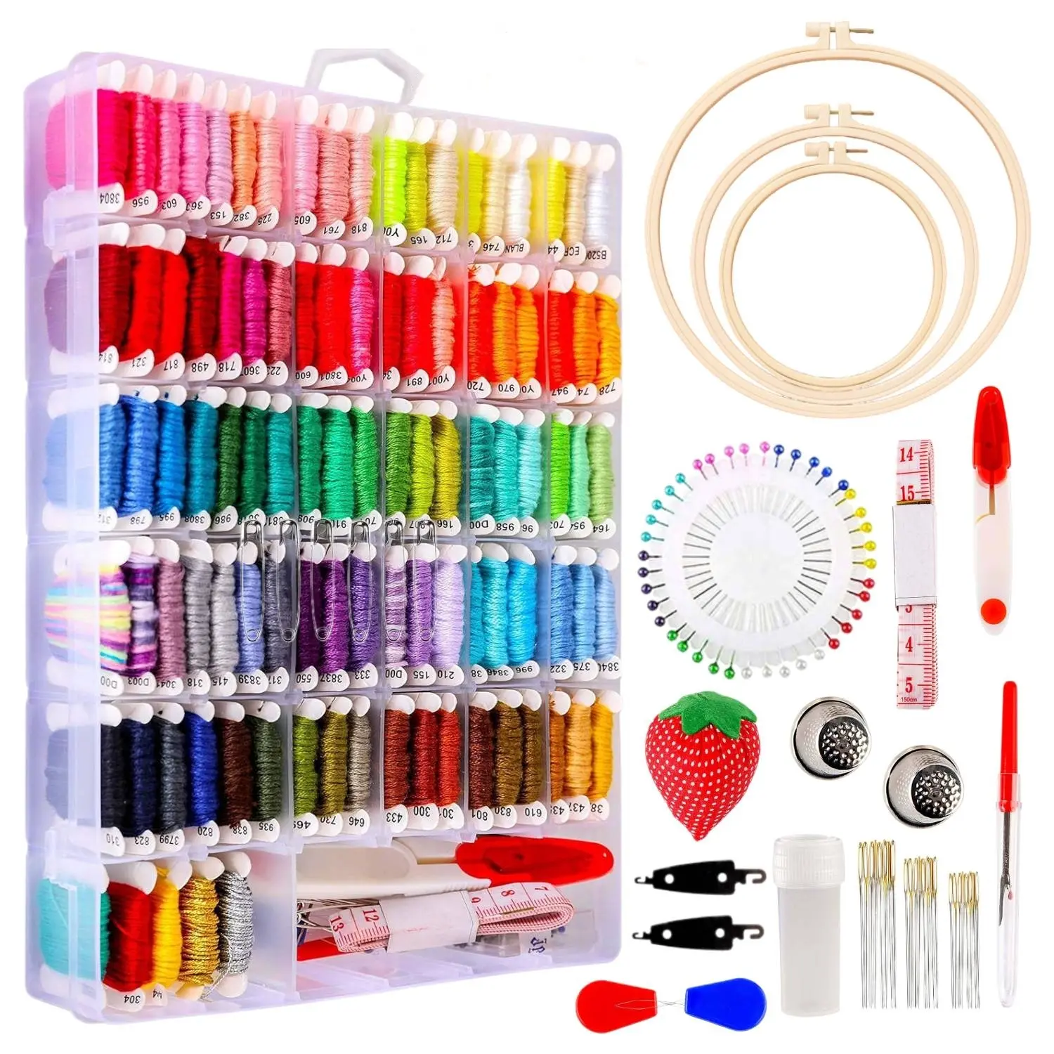 [Summervibes] A Set of 203 Pcs Embroidery Floss Tool Kit,Including 100 Color Embroidery Thread with Storage Box,100 Pcs Bracelet Floss Thread,Ideal Gifts for Cross Stitch,String,DIY Hand Tools Kits