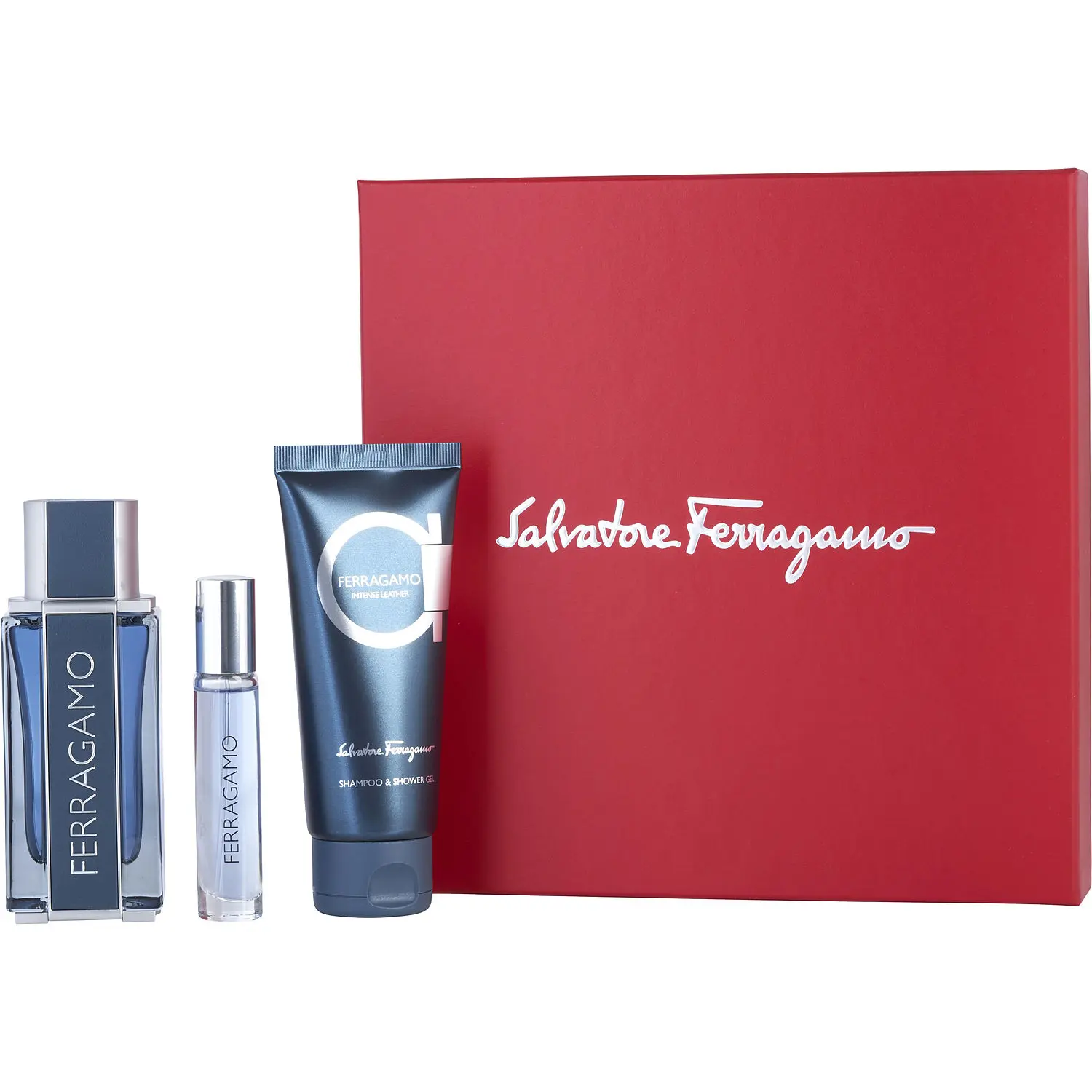Ferragamo Intense Leather Set-Eau De Parfum Spray 3.4 Oz & Shower Gel 3.4 Oz & Eau De Parfum Spray 0.33 Oz Mini For Men