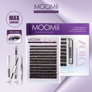 MOOMii ZORA DIY Cosmetic Eyelash Clusters Kit - D-Curl, 8-18mm Mixed Lengths, Ultra-Soft Thin Band, Waterproof Natural V-Shape, Lightweight Long-Lasting, W/Bond, Seal, Tweezers & Remover, Beginner-Friendly