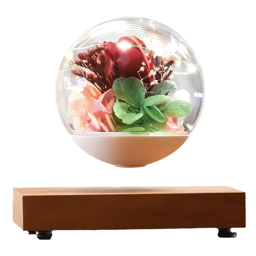 MAGECMOON magnetic levitation luminous bonsai suspended immortal flower ball floating in the air immortal rose home garden accessories bonsai for girlfriend Father’s Day Gift Led Color Changing Led Home Decor