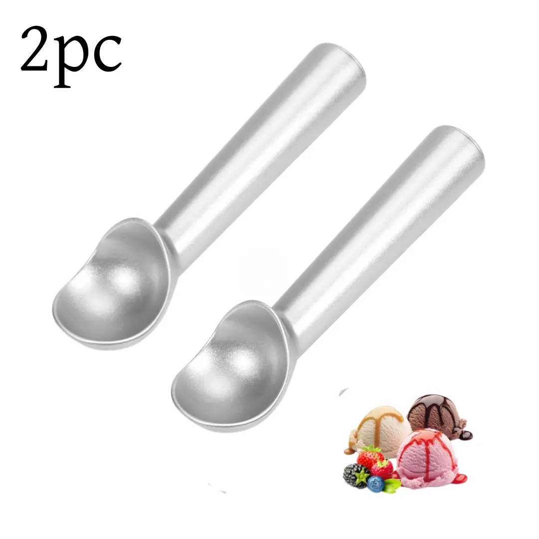 2pc Ice Cream Scoop,7 inches Nonstick Anti-Freeze One Piece Aluminum Scooper Spoon, Heavy Duty Durable Design, Easy Clean, for Gelato, Cookie Dough, Sorbet, Almond (Silver)