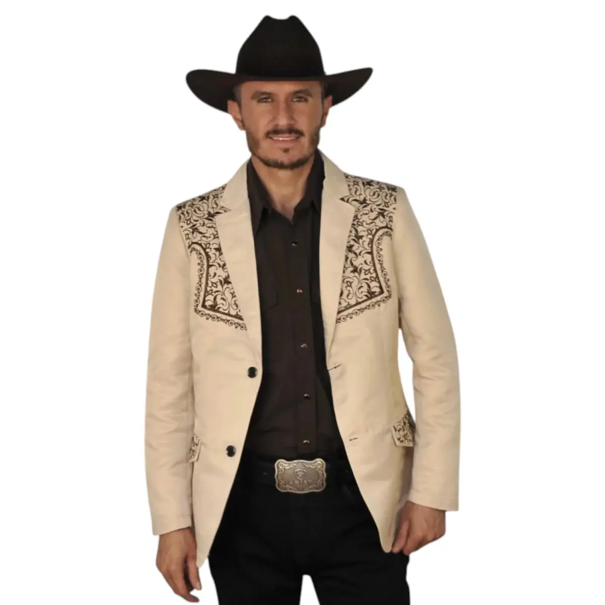 Men's Premium Western Embroidered Blazer – Beige Cowboy Style Jacket Lamasini-513 Beige