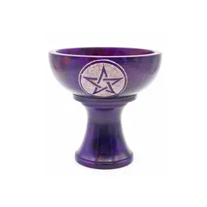 Purple Pentacle 4" Soapstone Smudge Bowl with Stand