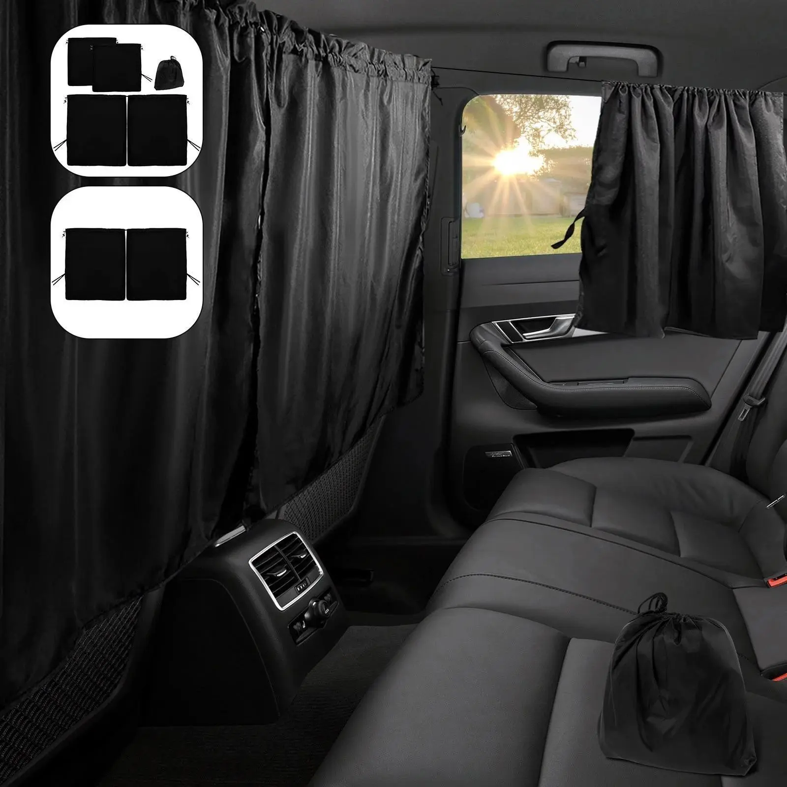 4pcs Universal Car Window Shade Privacy Curtain Set - Car Interior Accessories, Tool-Free Installation, Privacy Shield, Light-Blocking Blackout for Travel, Camping