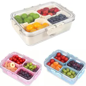 4-Layer Snack Box Containers with Lid, Plastic Food Storage Containers, Fruit Vegetable Storage, Party Hosting, Kitchen Prep, Airtight Meal Prep, Meal Planning Organizer, Leak Proof Container