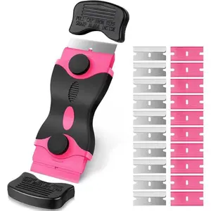 Pink Razor Blade Scraper Tool, Cleaning Razor Scraper for Glass, Glass Top Stove Scraper for Oven Door, Razor Scraper Gift for Women, 2-in-1 Scraper Tool Set with 20Pcs Razor Blades for Removing Window Labels