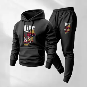 Men's Vintage Drink-Themed Hoodie And Sweatpants Set Classic Western Style, Comfortable Men's Sportswear, A Must-Have For Beer Lovers, Perfect For Casual Everyday Wear 09