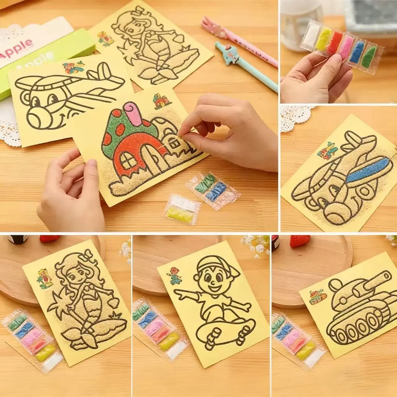 10 Non-Toxic Colorful Sand Art Set, DIY Animation Drawing Kit, Educational Sand Painting Set, Creative Handmade Crafts for Kids, Art Kits