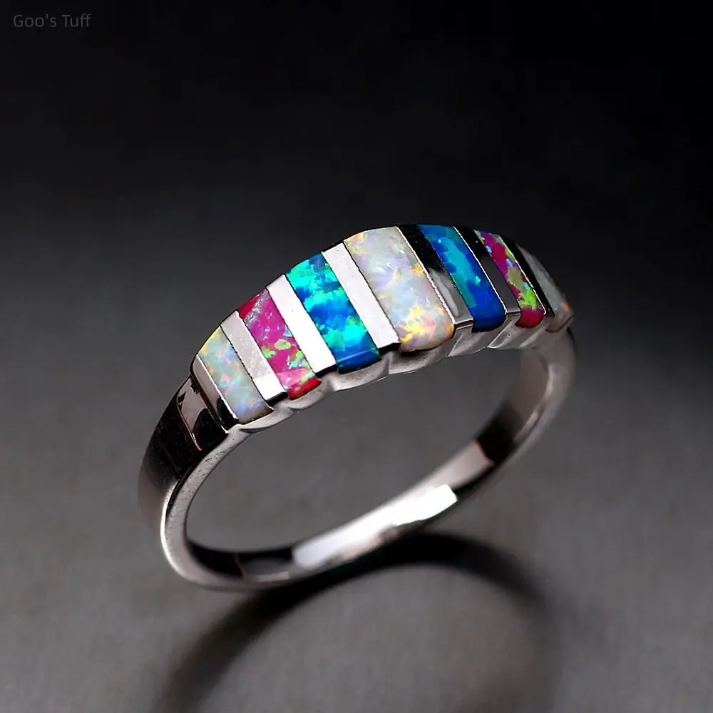 Female Small Women's Natural Australian Opal Ring - Crafted with Natural Australian Opal, Dainty Lightweight Smooth Band, Everyday Fashion Hand Jewelry, Ideal for Daily Wear, Wedding Gift, Casual, Dating