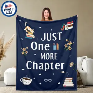Book Lover Flannel Throw Blanket "Just One More Chapter" 280GSM, Cozy Reading Napping Blanket for Home Office, Gift for Readers Women Men, Soft Warm Air Conditioned Room Blanket