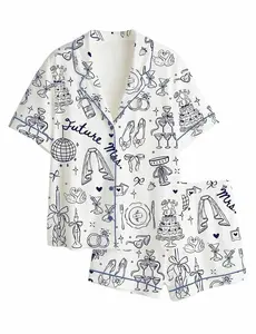 Future Mrs Bride To Be Gift In My Engaged Era Satin Pajama Set, Pajama Engagement Pajamas for Bride, Satin Pajama Set Short Sleeve Women