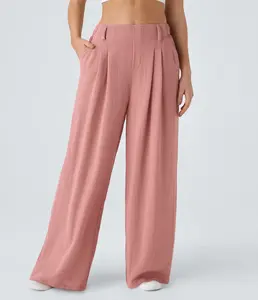 Halara Flex High Waisted Pocket Wide Leg Flowy Solid Palazzo Casual Linen-Feel Pants