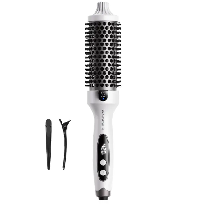 Wavytalk Thermal Brush Blowout Boost 1.5″ Heat Round Brush for Blowout Look | Negative Ion Technology, Tourmaline Ceramic, 5 Temperature Settings Dual Voltage, Less Damage, White