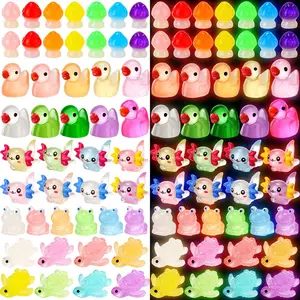 200 Pcs Mini Resin Bulk Easter Glow in The Dark Ducks Axolotls Tiny Miniature Figures Resin Figurines for Pranks Hide Landscape Cake Potted Plants